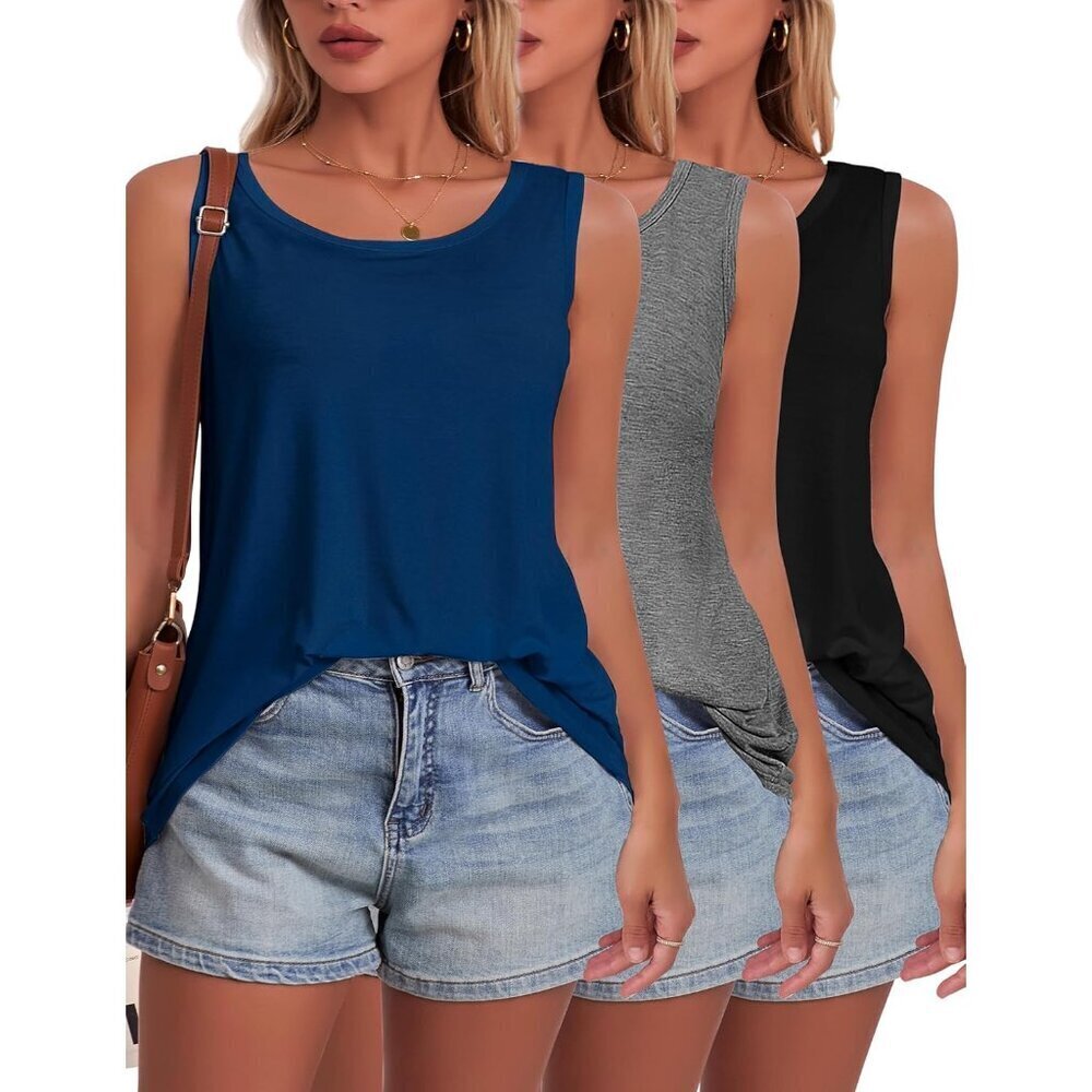Women's Loose Fit Viscose Spandex Tank Tops Set of 3 Sleeveless Casual Wear